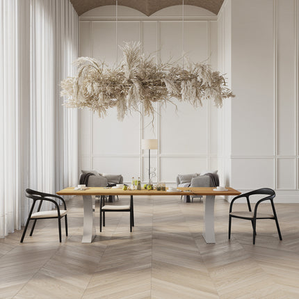 Solid Oak Dining Table with metal base – DURABLE HARDWOOD CLAR 0128