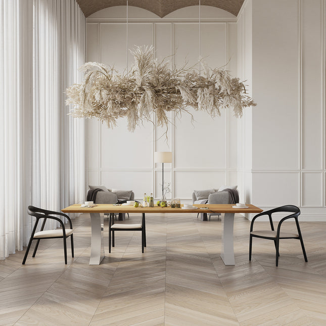 Solid Oak Dining Table with metal base – DURABLE HARDWOOD CLAR 0128