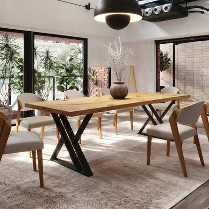 Brigg Straight Edge Dining Table Rustic Wood  XV Steel Legs