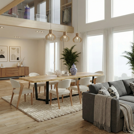 Brigg Dining Table Rustic Solid Wood Cress Steel Base Industrial Rustic Wood