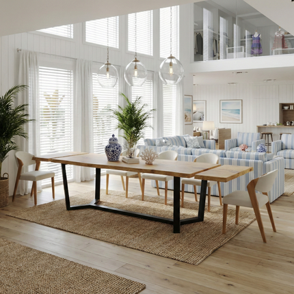 Dining Table Live Edge Extendable 2-Sides Dining Table Kitchen Industrial Rustic Wood, Cress  Steel Base