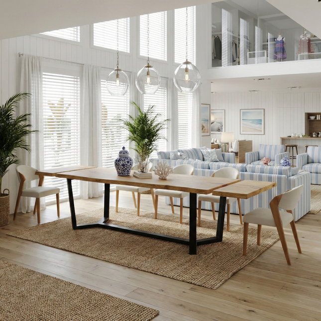 Dining Table Live Edge Extendable 2-Sides Dining Table Kitchen Industrial Rustic Wood, Cress  Steel Base