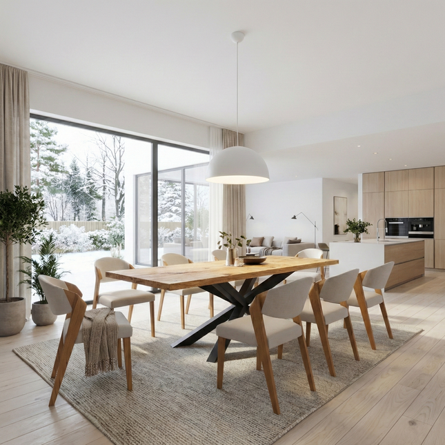 Brigg Dining Table Rustic Solid Wood Spider Steel Base Industrial Rustic Wood