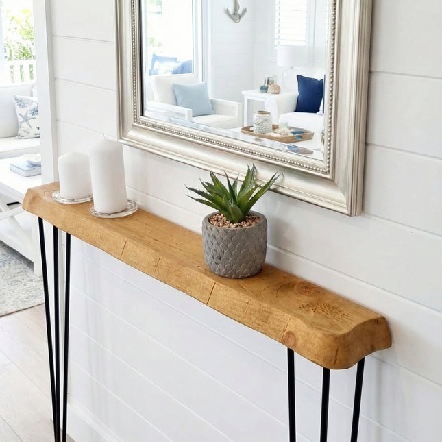 Skinny Rustic Console Table With Hairpin Legs 12cm Depth