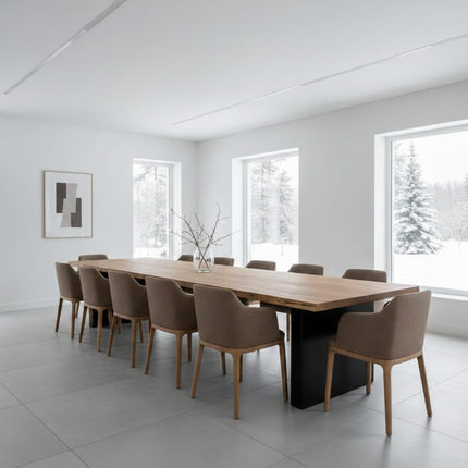 Authorpe Oak Modern Dining Table Chunky Stel Base