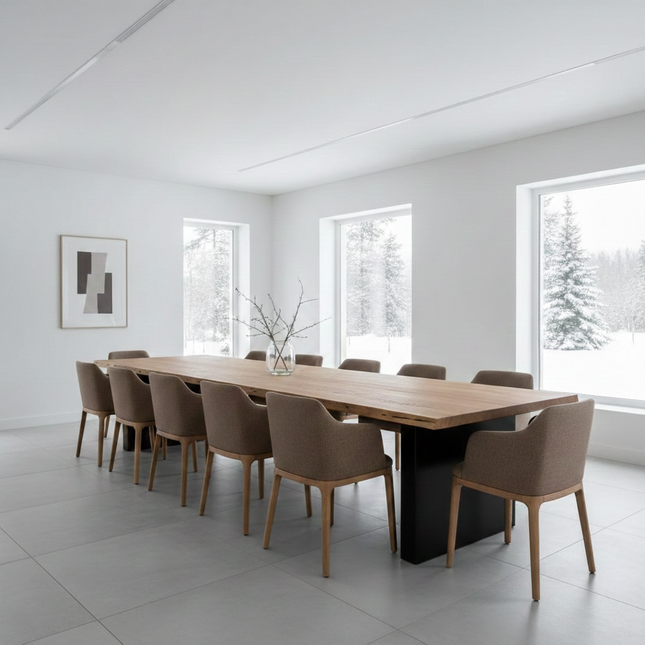 Authorpe Oak Modern Dining Table Chunky Stel Base