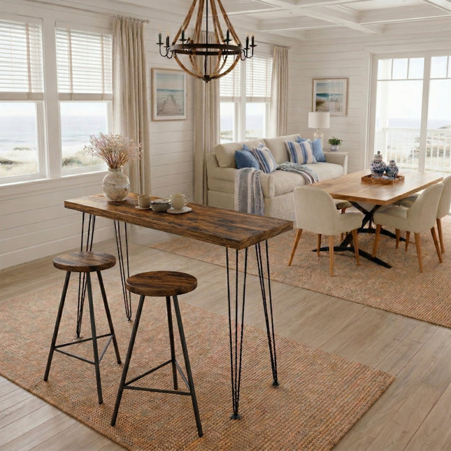 Set Brigg Rustic Breakfast Bar and 2 Stools - matching colour of wood