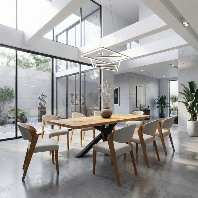 Brigg Dining Table Rustic Solid Wood Crossover Steel Base Industrial Rustic Wood