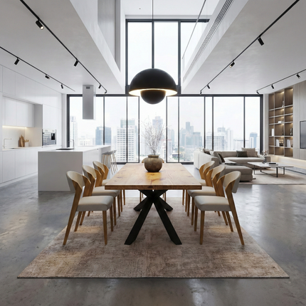 Brigg Dining Table Rustic Solid Wood Spider Steel Base Industrial Rustic Wood