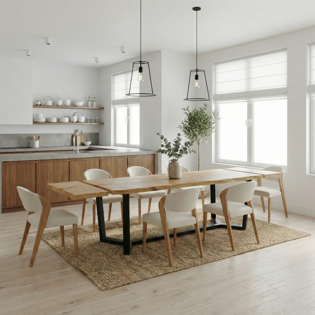 Dining Table Live Edge Extendable 2-Sides Dining Table Kitchen Industrial Rustic Wood, Cress  Steel Base