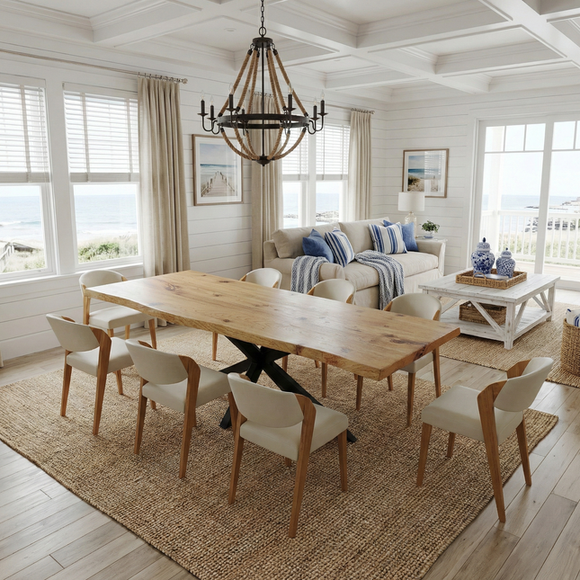 Brigg Dining Table Rustic Solid Wood Table Star Steel Base Industrial Rustic Wood