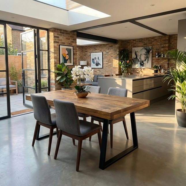 Grantham Thick Dining Industrial Dining Table Trapezium Steel Legs