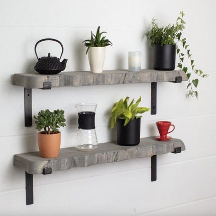 Grey Solid Wood Rustic Shelf Metal Brackets