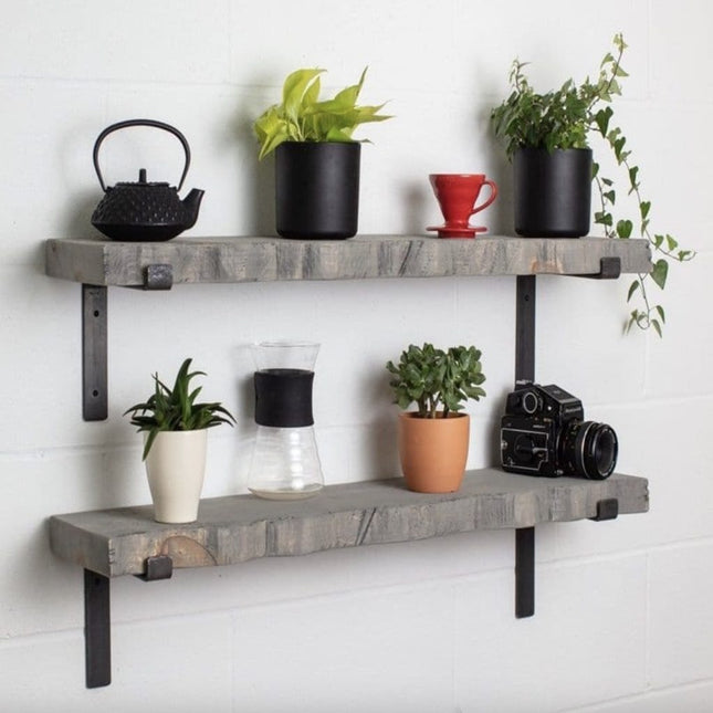 Grey Solid Wood Rustic Shelf Metal Brackets