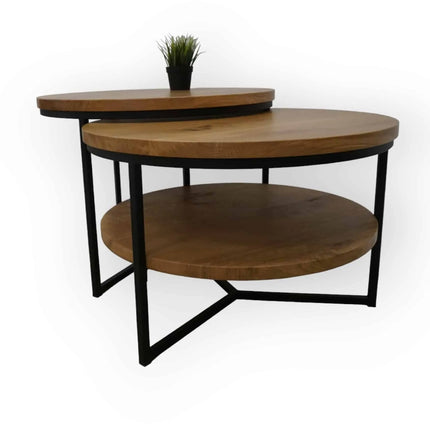 Round duo oak coffee tables with a shelf Julia