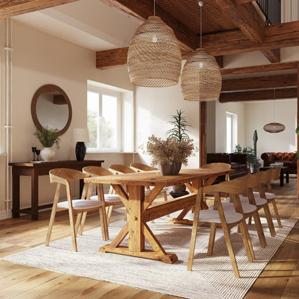 Rustic Dining Table Kirton Farmhouse X Beam Wooden Base