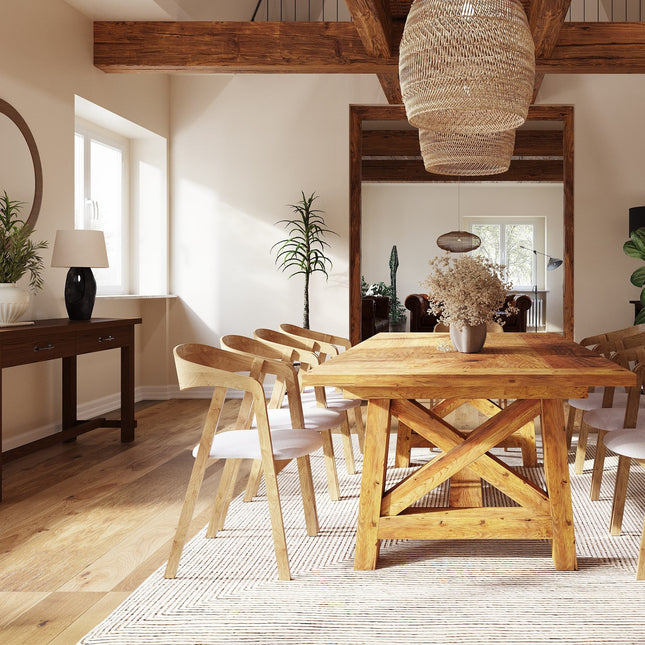 Rustic Dining Table Leverton SQUARE X Wooden Base