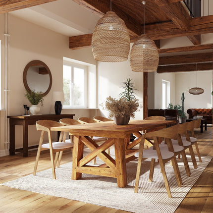 Rustic Dining Table Leverton SQUARE X Wooden Base