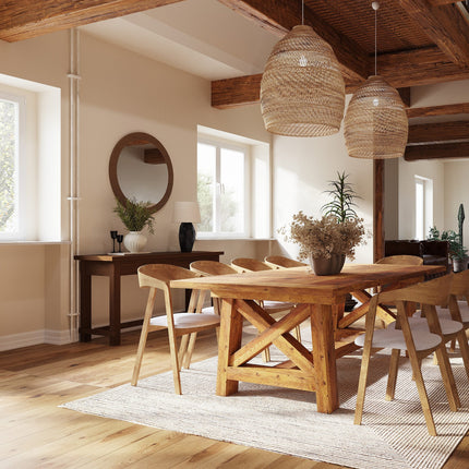 Rustic Dining Table Leverton SQUARE X Wooden Base