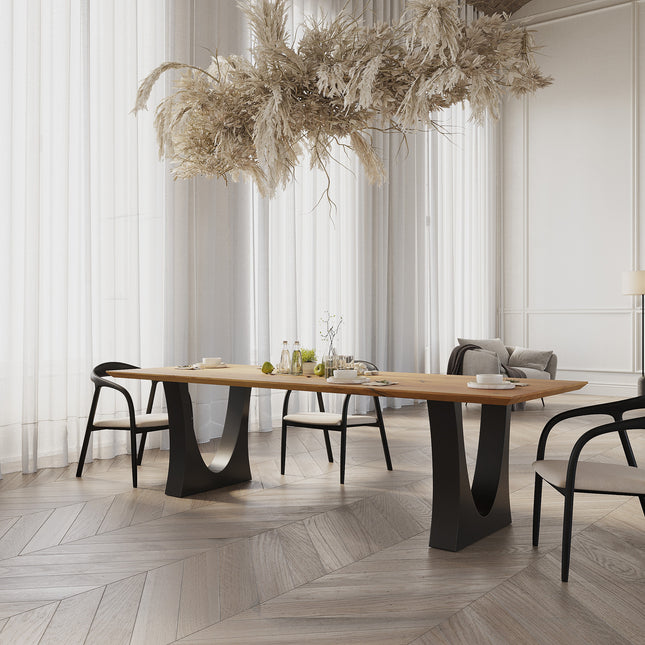 Solid Oak Dining Table with U Shape Metal Base – DURABLE HARDWOOD CLAR 0118