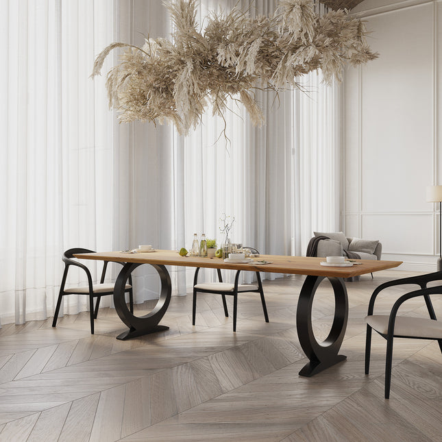 Solid Oak Dining Table with round metal base – DURABLE HARDWOOD CLAR 0124