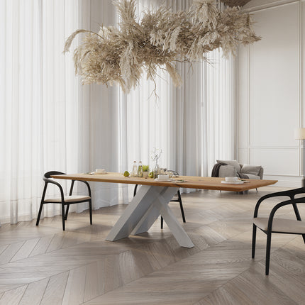 Oak Modern Dining Table with metal base 050