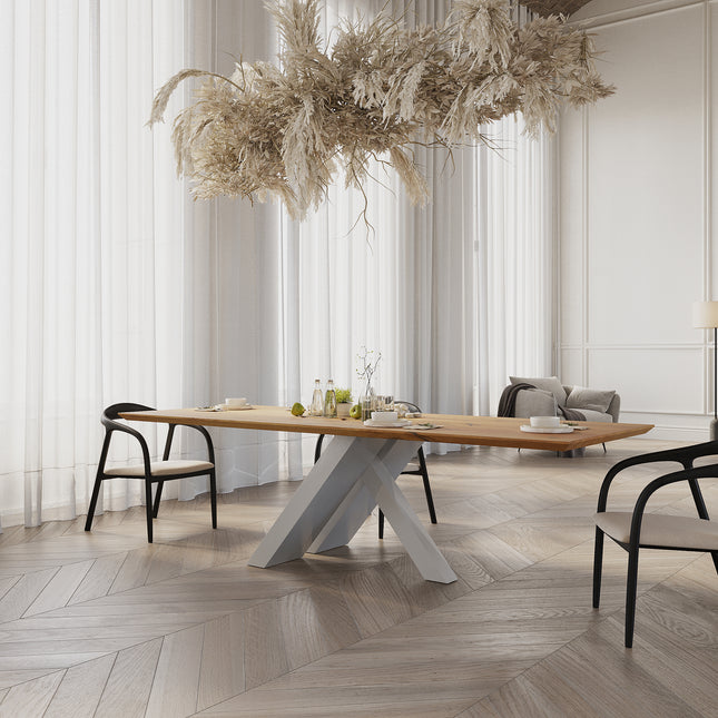 Oak Modern Dining Table with metal base 050