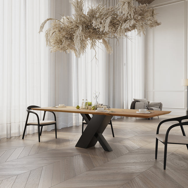 Oak Modern Dining Table with metal base 0120