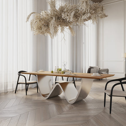 Oak Modern Dining Table 069 with a Stainless Steel Base