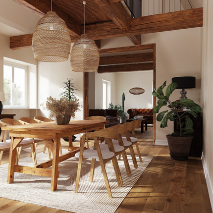 Rustic Dining Table Mablethorpe H Shape Wooden Legs with Beam