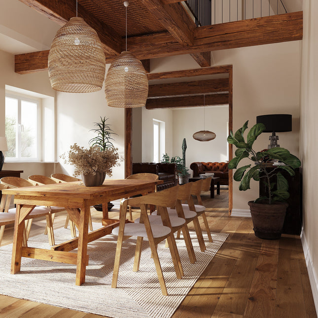 Rustic Dining Table Mablethorpe H Shape Wooden Legs with Beam