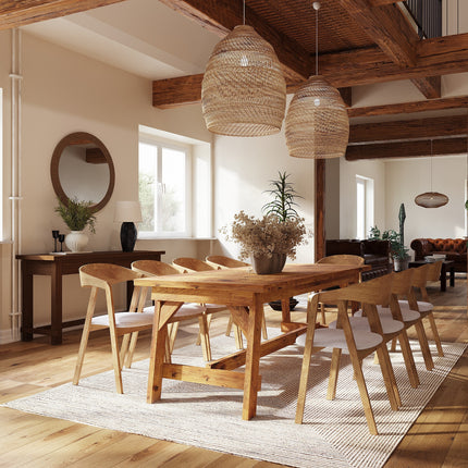 Rustic Dining Table Mablethorpe H Shape Wooden Legs with Beam