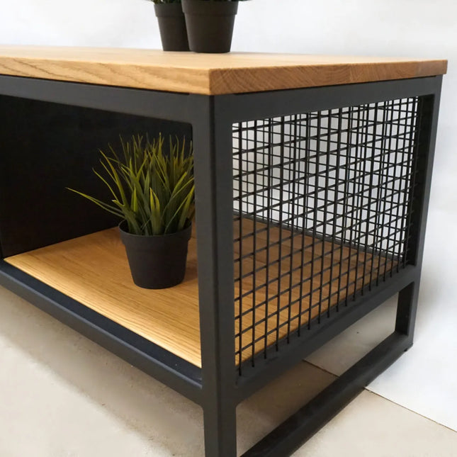 Oak TV cabinet with perforation, loft style Langtoft