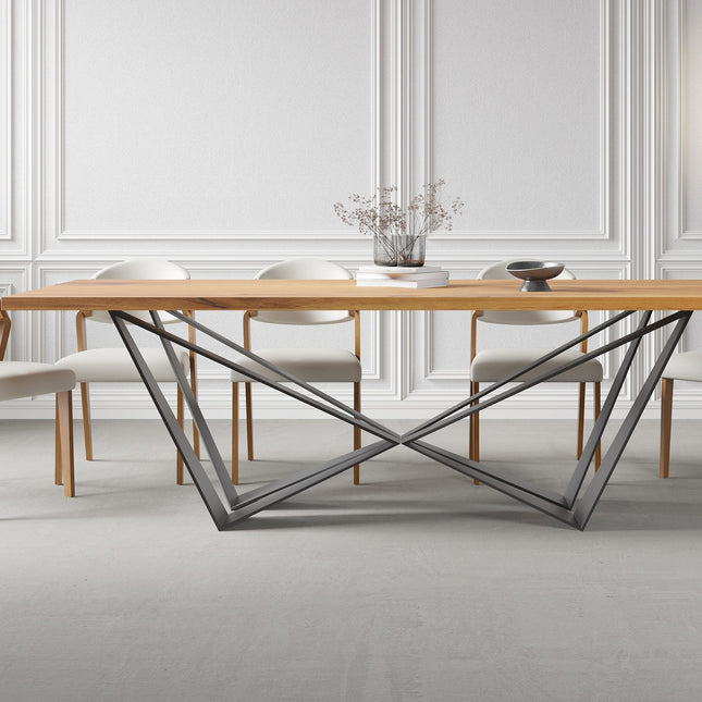 HARDWOOD Solid Oak Dining Table Steel Base- Industrial Rustic Handmade Kitchen Table CLAR 079