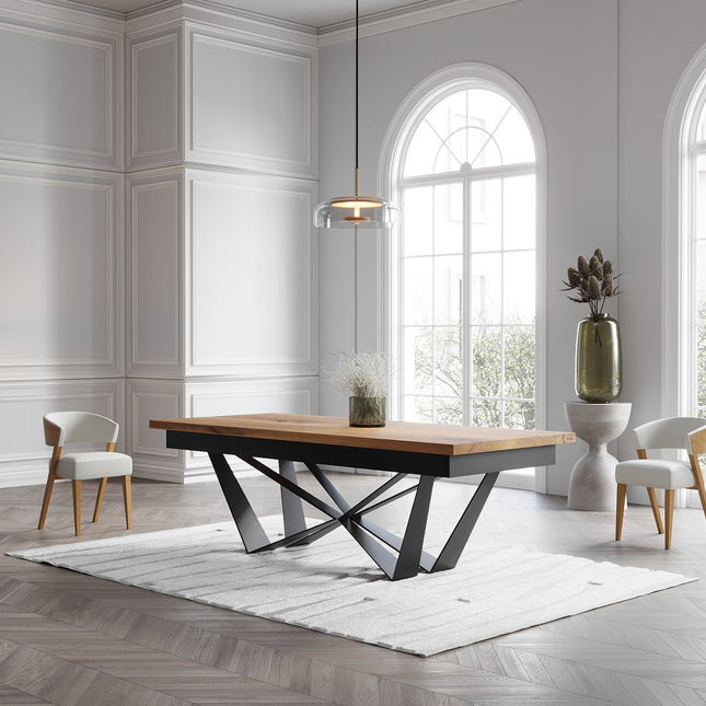 Solid Oak Extendable Dining Table with Scorpio Steel Base CLAR 095