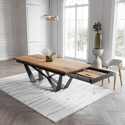 Solid Oak Extendable Dining Table with Scorpio Steel Base CLAR 095