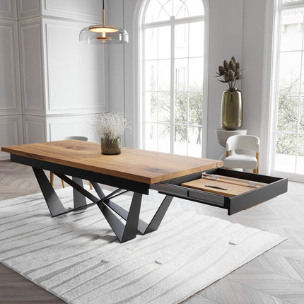 Solid Oak Extendable Dining Table with Scorpio Steel Base CLAR 095