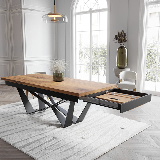 Solid Oak Extendable Dining Table with Scorpio Steel Base CLAR 095