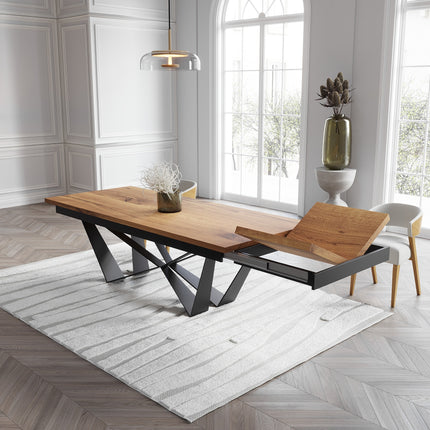 Solid Oak Extendable Dining Table with Scorpio Steel Base CLAR 095