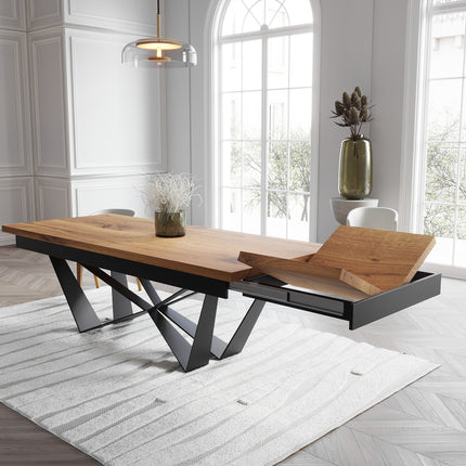Solid Oak Extendable Dining Table with Scorpio Steel Base CLAR 095