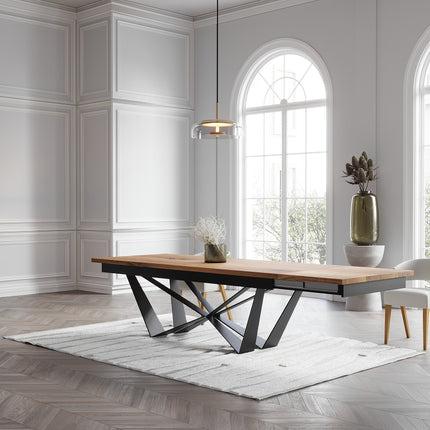 Solid Oak Extendable Dining Table with Scorpio Steel Base CLAR 095