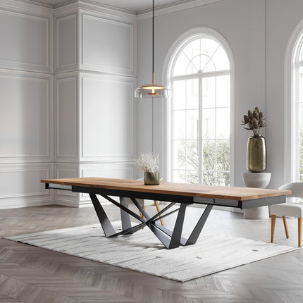 Solid Oak Extendable Dining Table with Scorpio Steel Base CLAR 095
