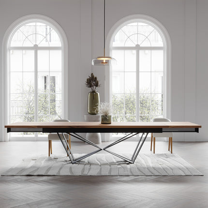 Solid Oak Extendable Dining Table with Scorpio Steel Base CLAR 095