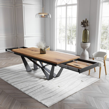 Solid Oak Extendable Dining Table with Scorpio Steel Base CLAR 095