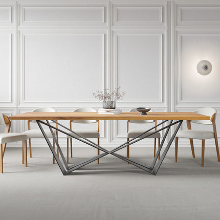 HARDWOOD Solid Oak Dining Table Steel Base- Industrial Rustic Handmade Kitchen Table CLAR 079