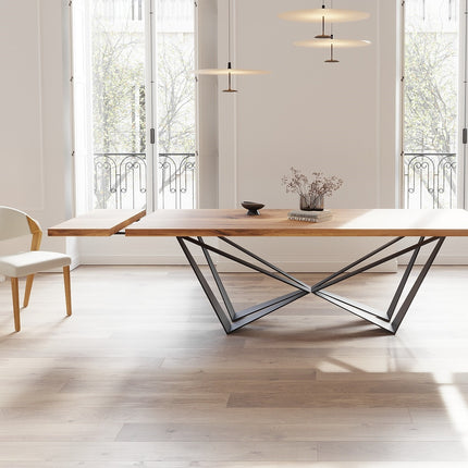 Solid Oak Extendable Dining Table with Scorpio Steel Base CLAR 093