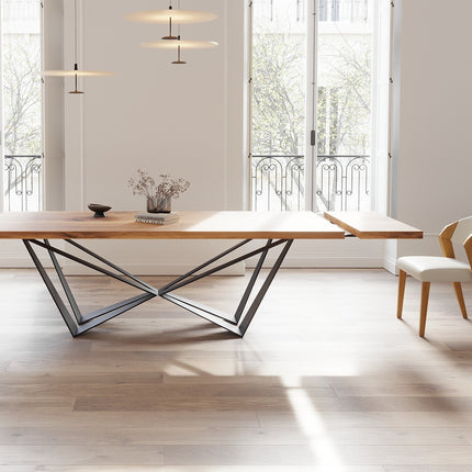 Solid Oak Extendable Dining Table with Scorpio Steel Base CLAR 093