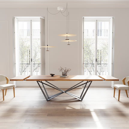 Solid Oak Extendable Dining Table with Scorpio Steel Base CLAR 093