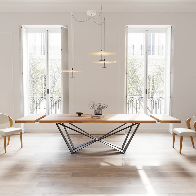 Solid Oak Extendable Dining Table with Scorpio Steel Base CLAR 093