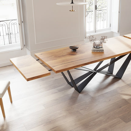 Solid Oak Extendable Dining Table with Scorpio Steel Base CLAR 093